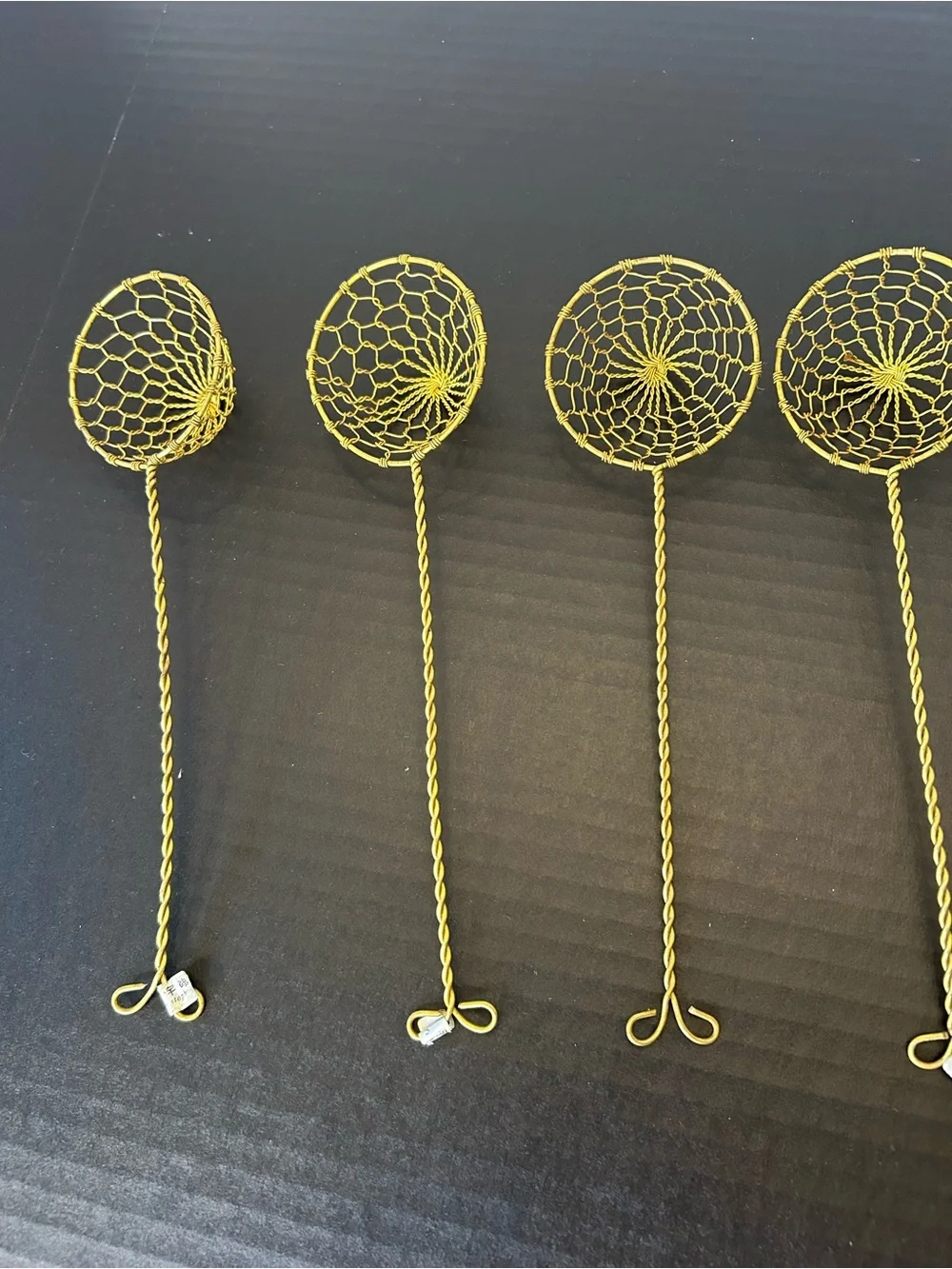 Vtg Gold Brass Metal Mesh Spoon Scoop Wire Oil Skimmer Strainer 9” Lot Of 6